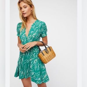 Free People Green and White Patterned Mini Dress, size 2
